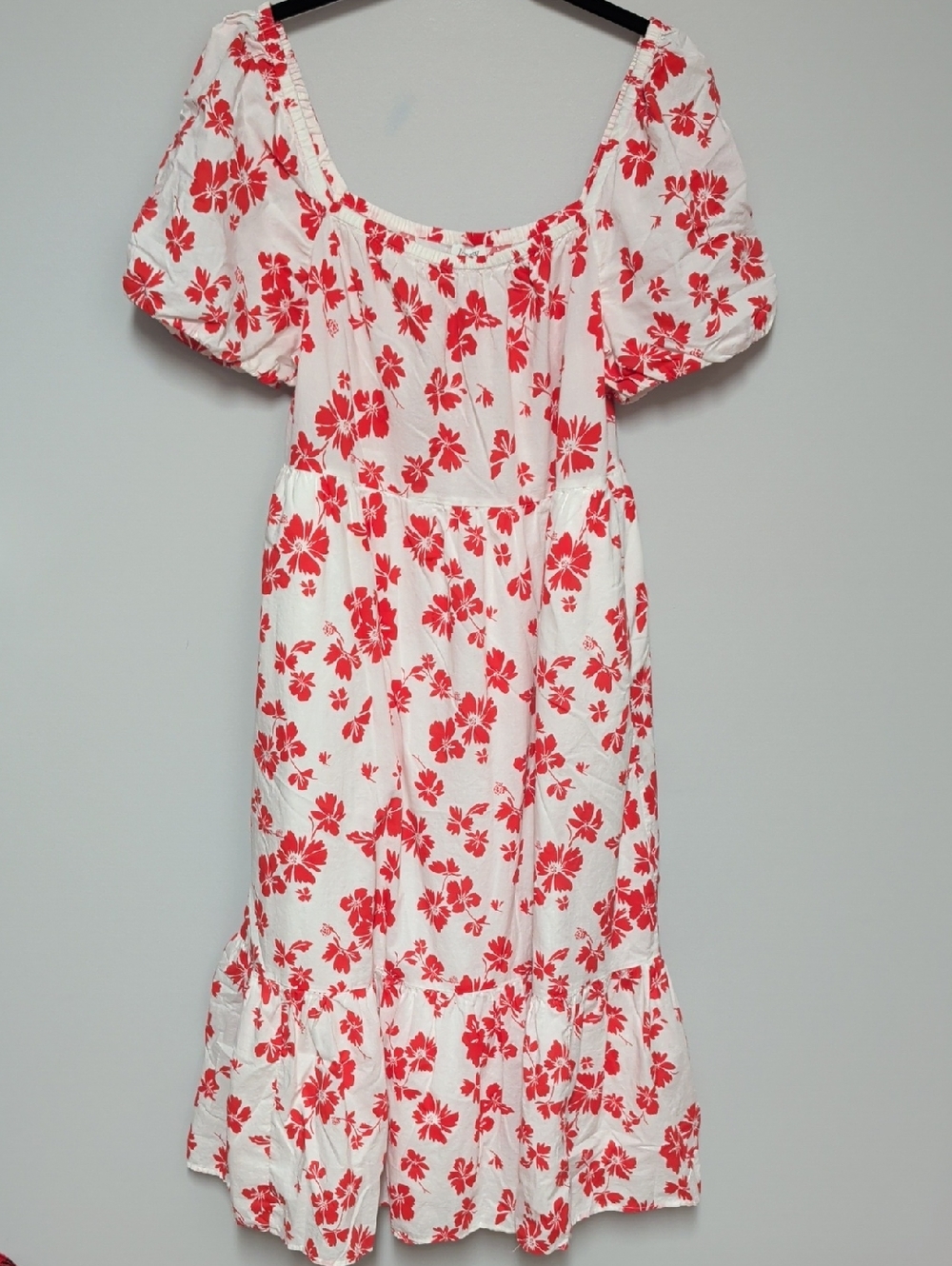 J. Crew White Midi Dress with Red Floral Print